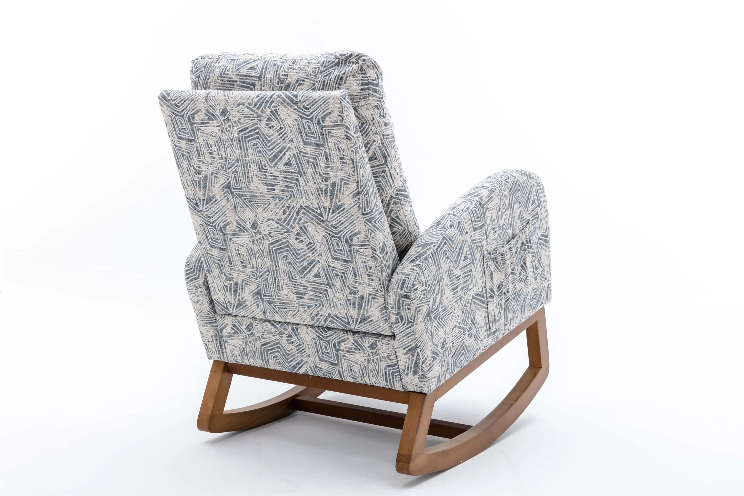 Rocking Chair Mid-Century Modern Nursery Accent Glider Rocker for Living Room (Geometry Blue)