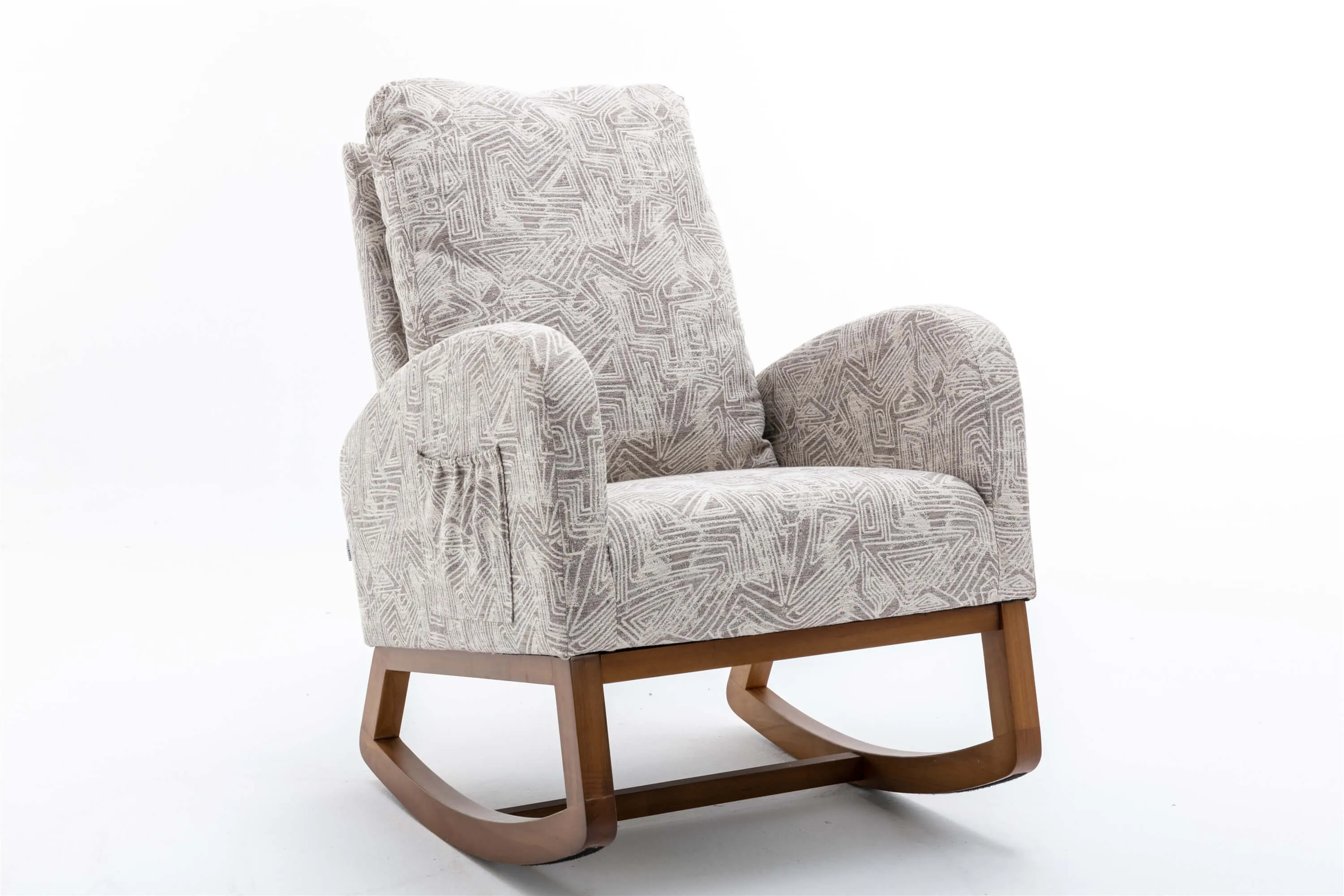 Rocking Chair Mid-Century Modern Nursery Accent Glider Rocker for Living Room Geometry Gray