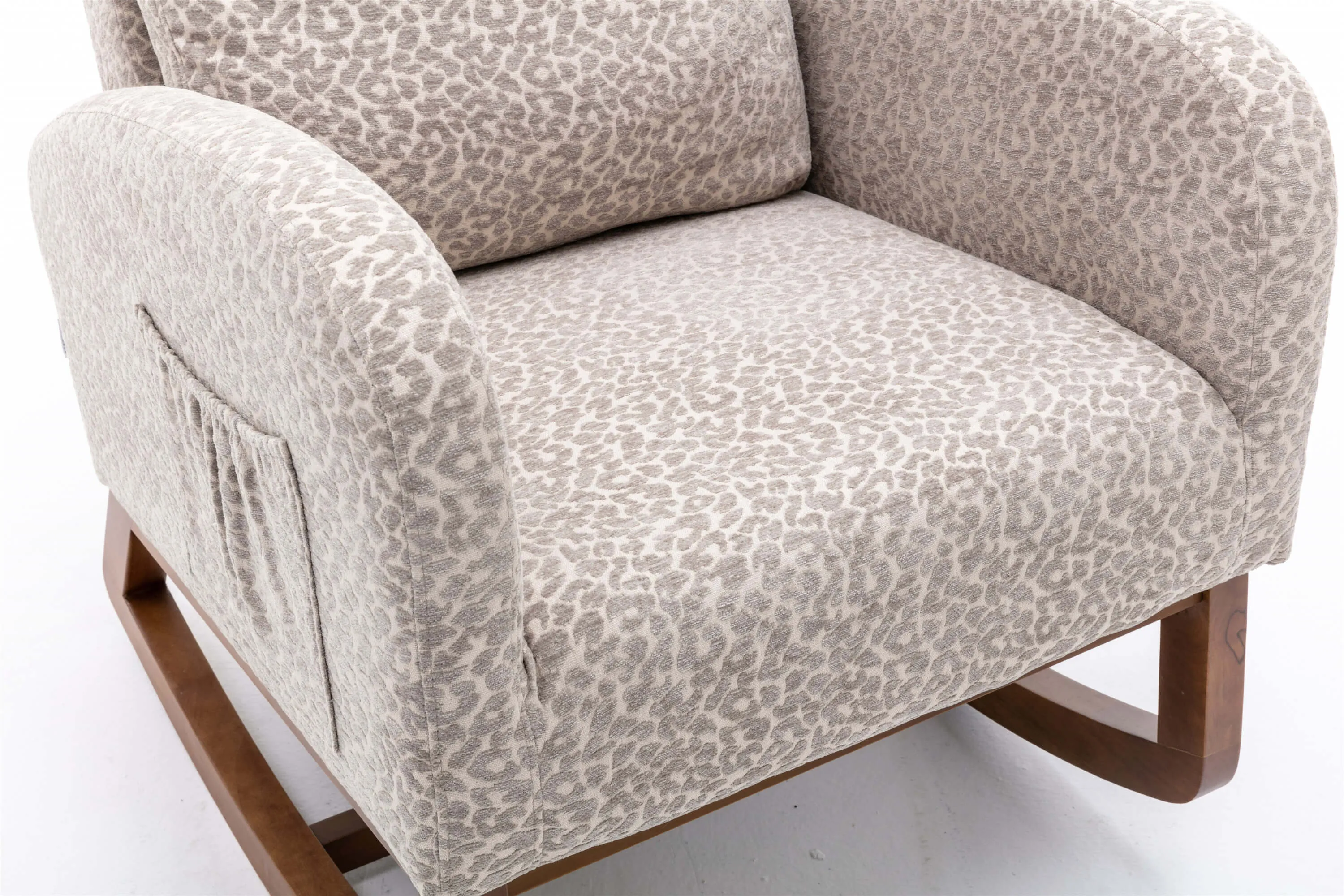 Rocking Chair Mid-Century Modern Nursery Accent Glider Rocker for Living Room Leopard Gray