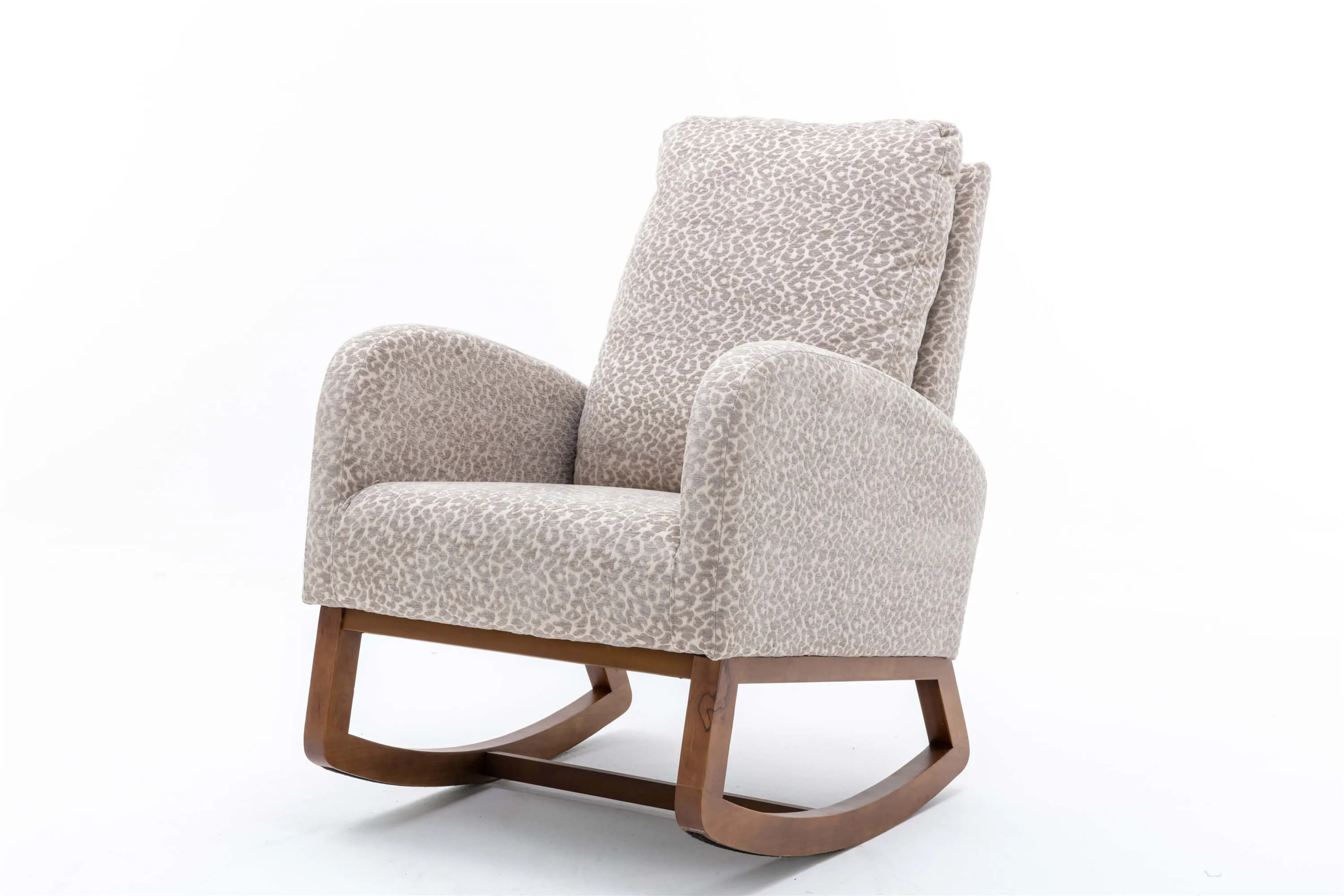 Rocking Chair Mid-Century Modern Nursery Accent Glider Rocker for Living Room Leopard Gray