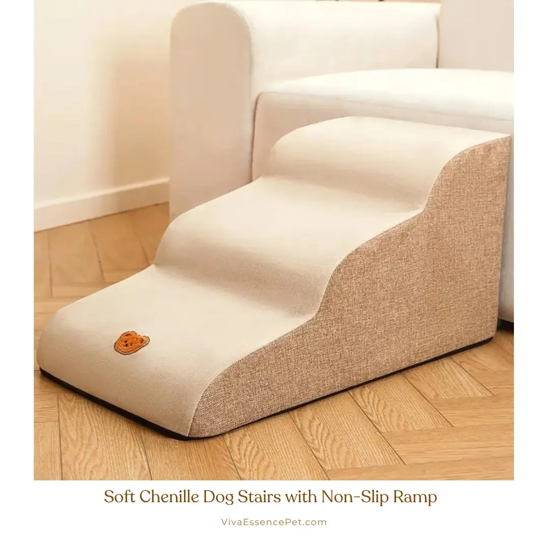 Soft Chenille Dog Stairs with Non-Slip Ramp for Small Pets