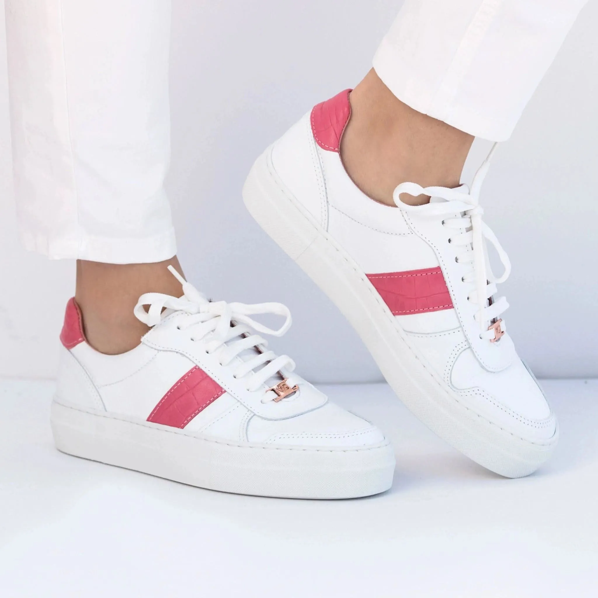 Stella White/Pink Leather Trainers