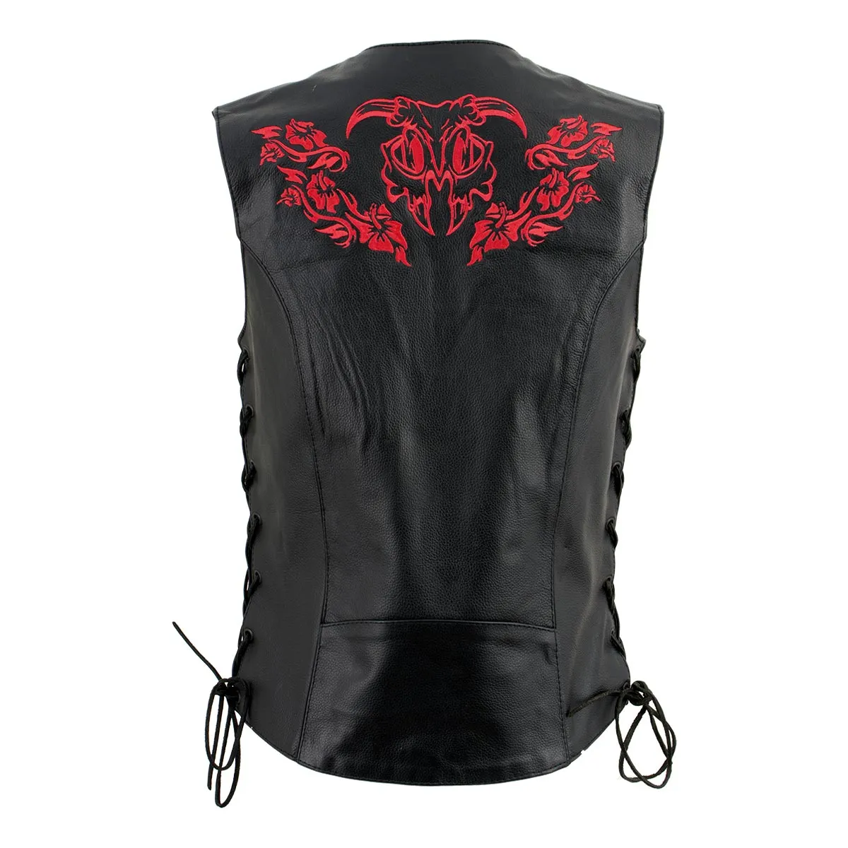 Xelement XS24006 Ladies ‘Gemma’ Black and Red Leather Vest with Side Lace Adjustment